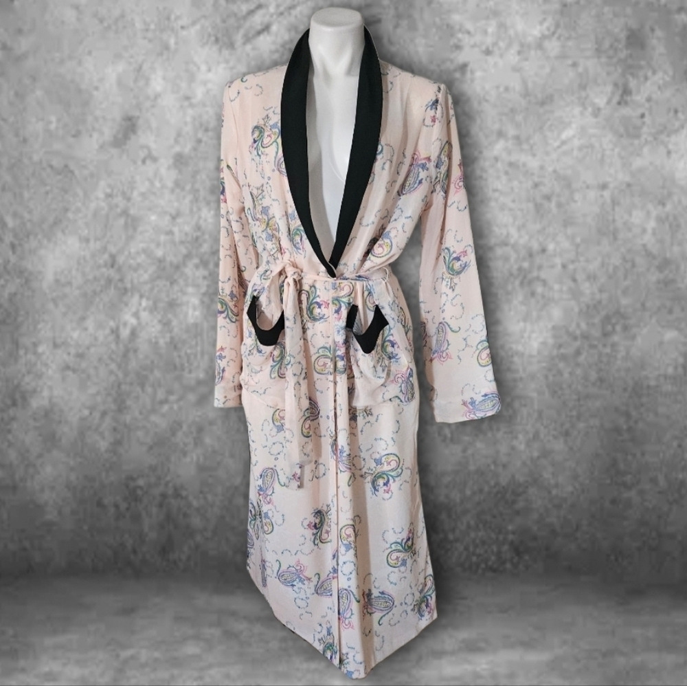 English Factory Floral Patterned Robe with Black Trim Large
